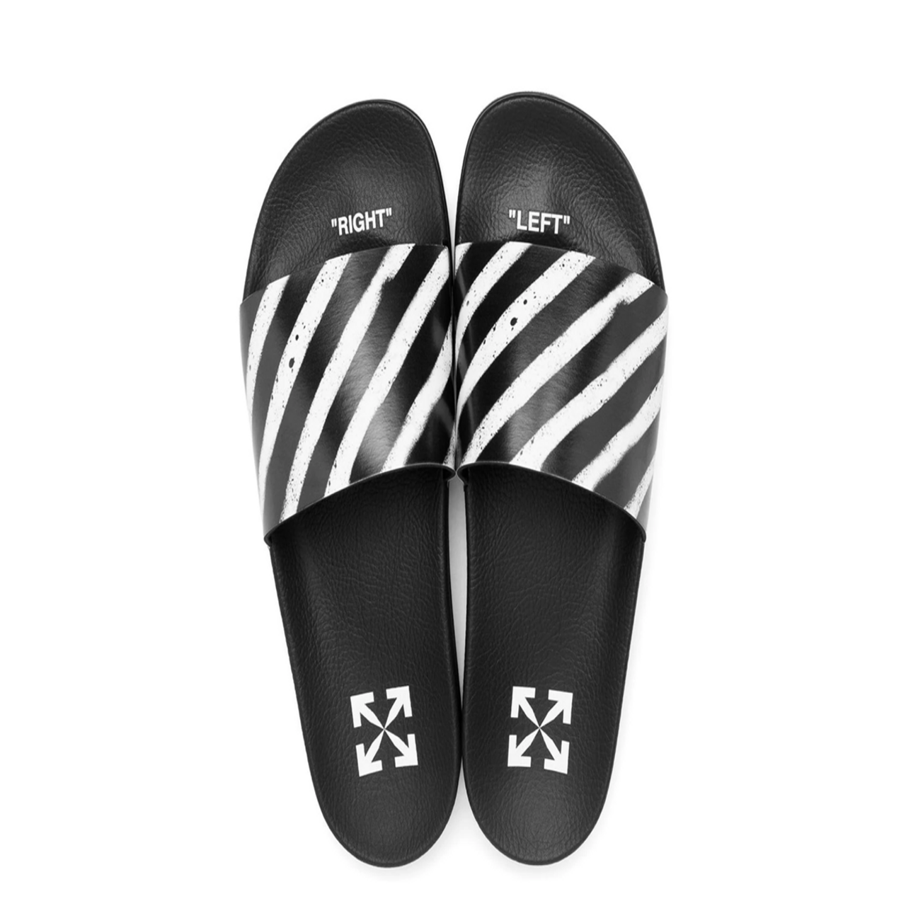 sepatu sandals Off White Spray Black White Slide Sandals Tinkerlust